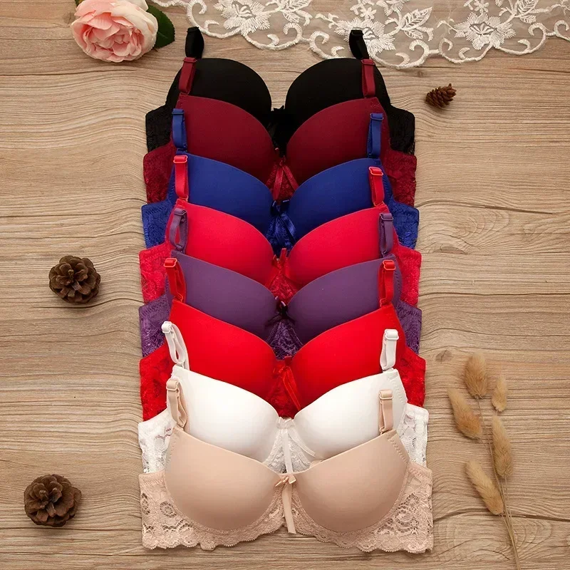 2pcs Sexy Lingerie Push Up Bra Top Chest Lace Bra Student Small Chest Bra Sexy Brassiere 32 34 36 A B Underwire