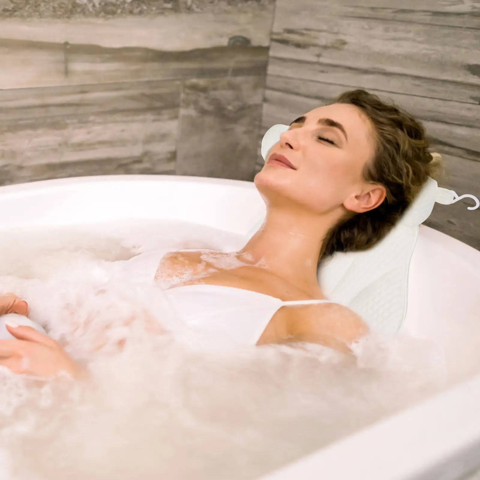 

Premium Bathtub Pillow with Extra-Large Suction Cups for Strong Grip on Smooth Surfaces Flexible Hinge Spa Bath Head Neck Rest