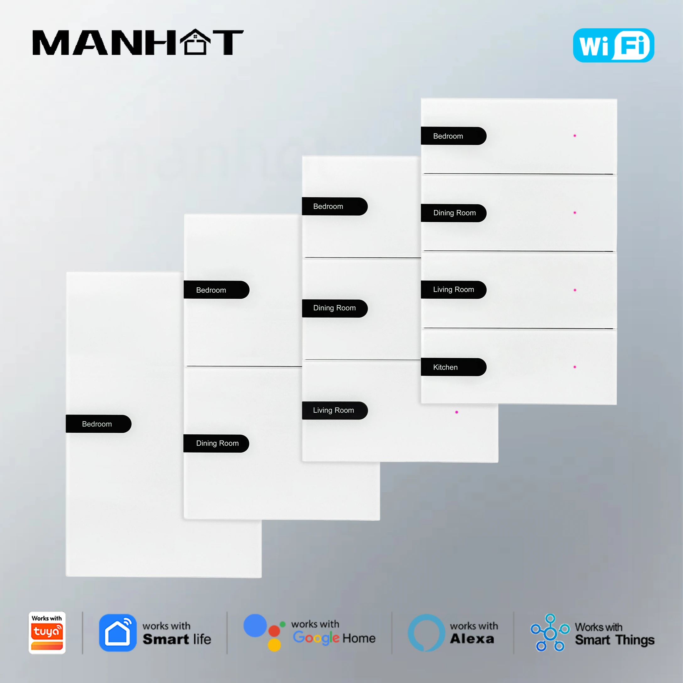 MANHOT WiFi Smart Glass Panel Push Button Switch DIY Name Switch Radar Sensing Compatible with Tuya Alexa Google Home