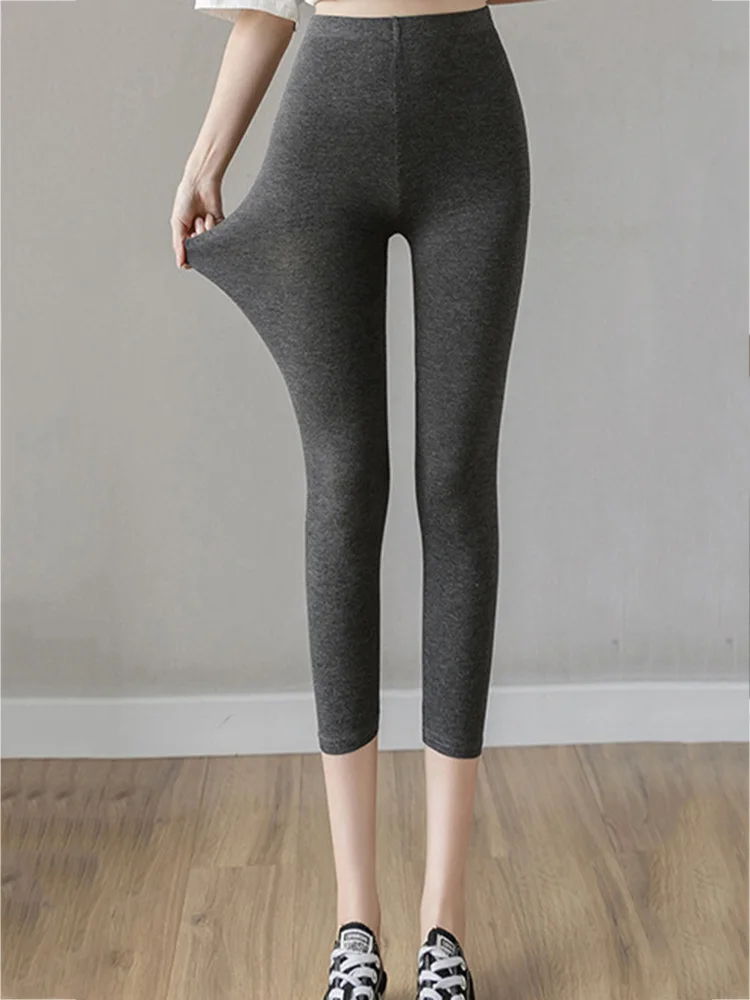 Modal Tights Solid Casual Leggings Women Elastic Fashion High Waist Trouser Workout Fitness Black Gray White Running Gym Leggins