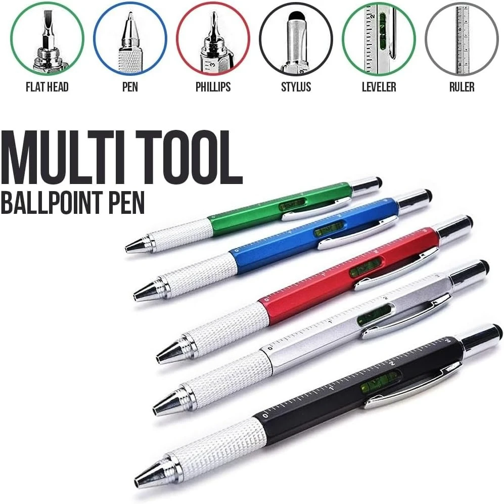 6in1 Multi Tool Pen with Stylus Ruler Level Screwdriver Ballpoint Pen Capacitive Touch Screen Refillable Office Engineer Student