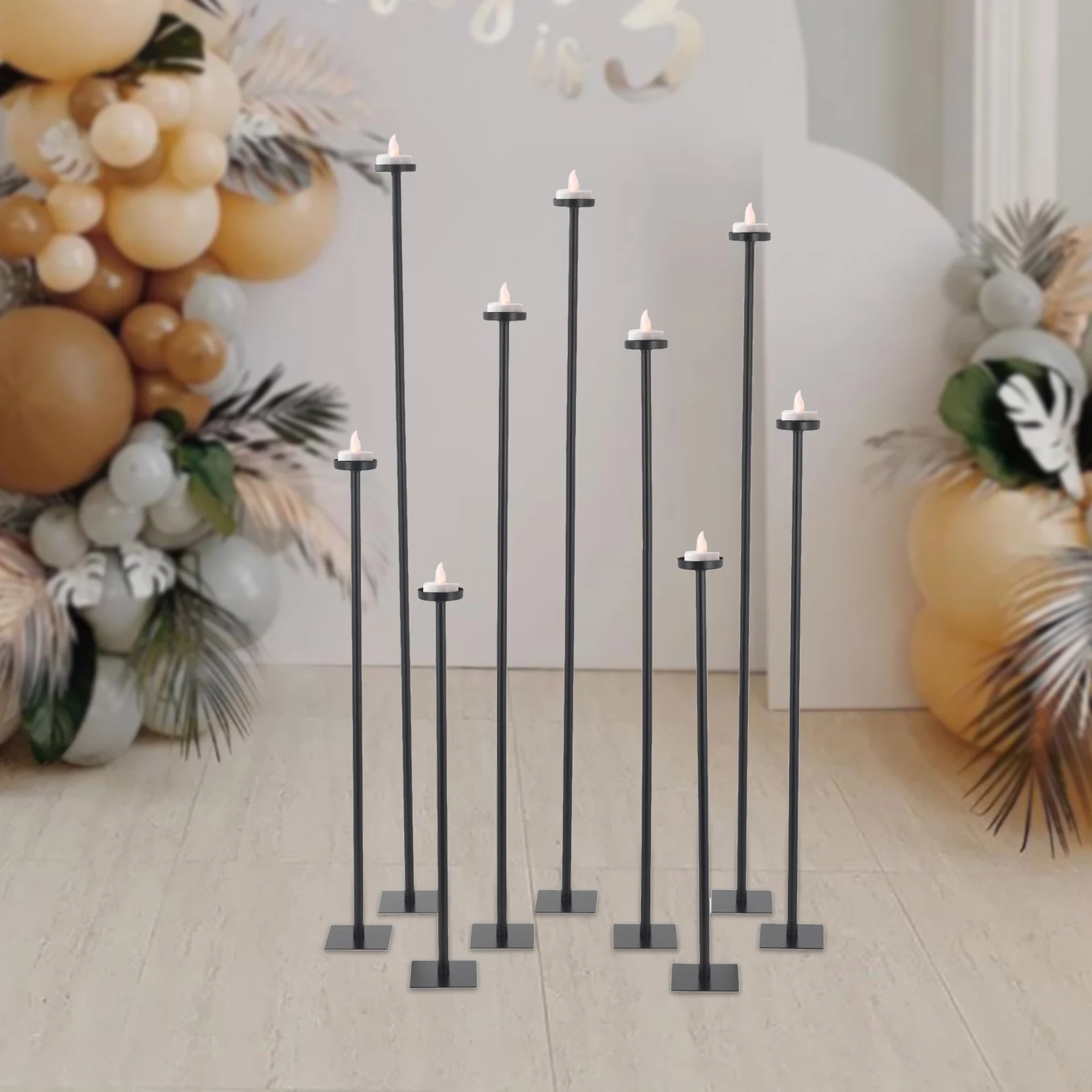 

Tall Floor Candle Holders DIY 9 Candelabra 42 inch Centerpiece for Wedding Decor Using Tealight Set Large with Black Iron