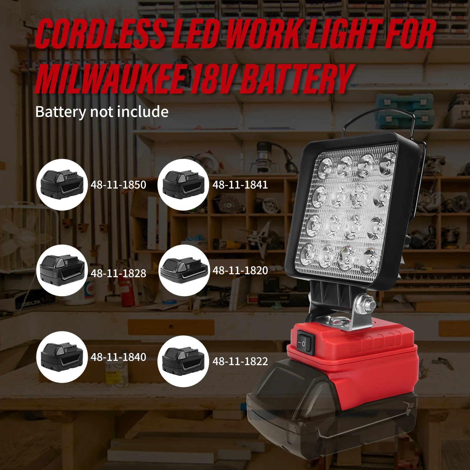 Cordless LED Work Light 27W 1400LM Portable LED Flood Light with Dual USB Charging Port for Milwaukee 18V Battery (No Battery)