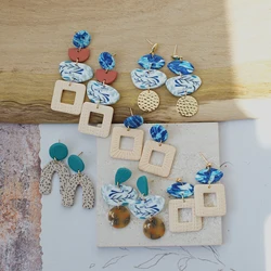 Women's Trendy Bohemian Vintage Earthy Tone Multi Shapes Layers Polymer Clay Dangle Earring Sets Fashion Accessories for Party G