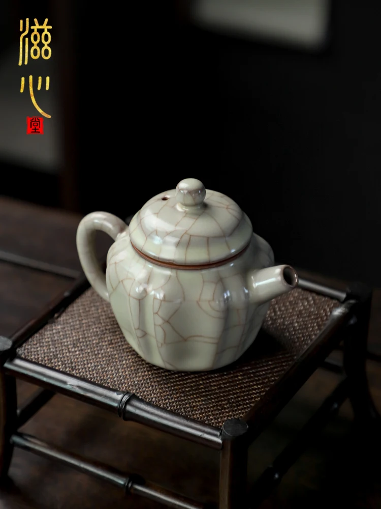 High-End Kiln Teapot Gracked Glaze Supportable Golden Thread and Line Handmade Large Capacity Single with Gift Box