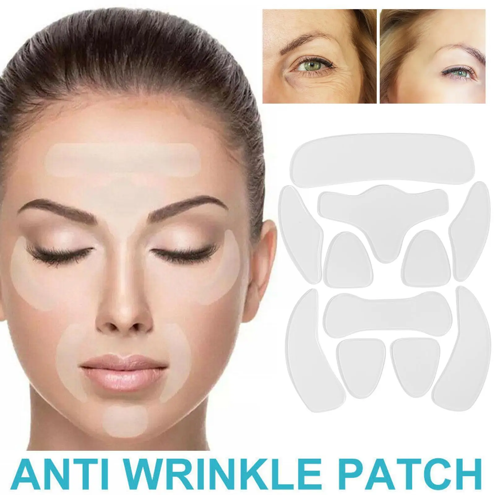 Pegatina reutilizable para eliminación de arrugas, parche de silicona para la frente, parches Lifting, mascarilla facial para el cuidado del cuello, piel de los ojos, U6F7