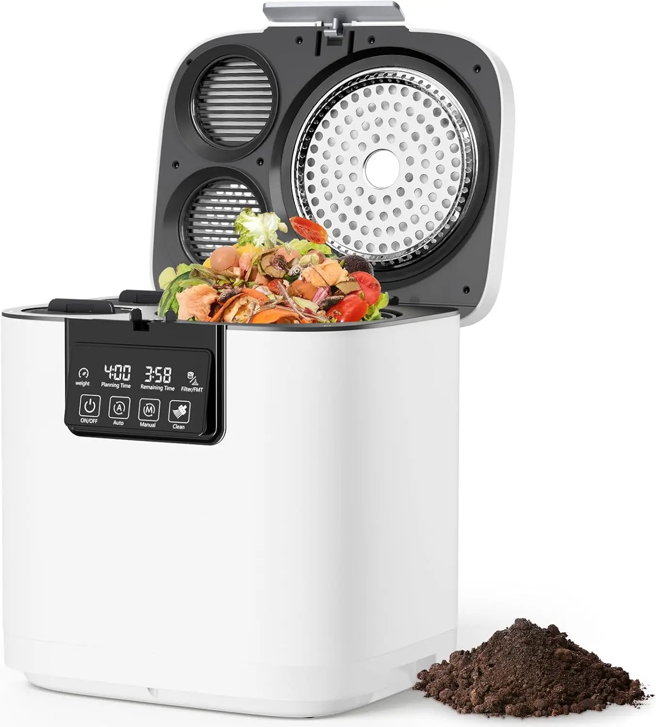 Electric Kitchen Composter, 4L Large Capacity Smart Indoor Compost Bin with Timer Display