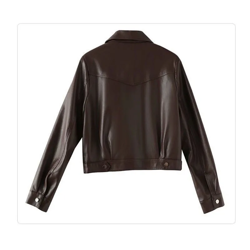2025 Spring Autumn New Leather Jackets Women's Short Outwear Elegant Loose Motorcycle Suit Casual pu Leather Suit Collar Jacket