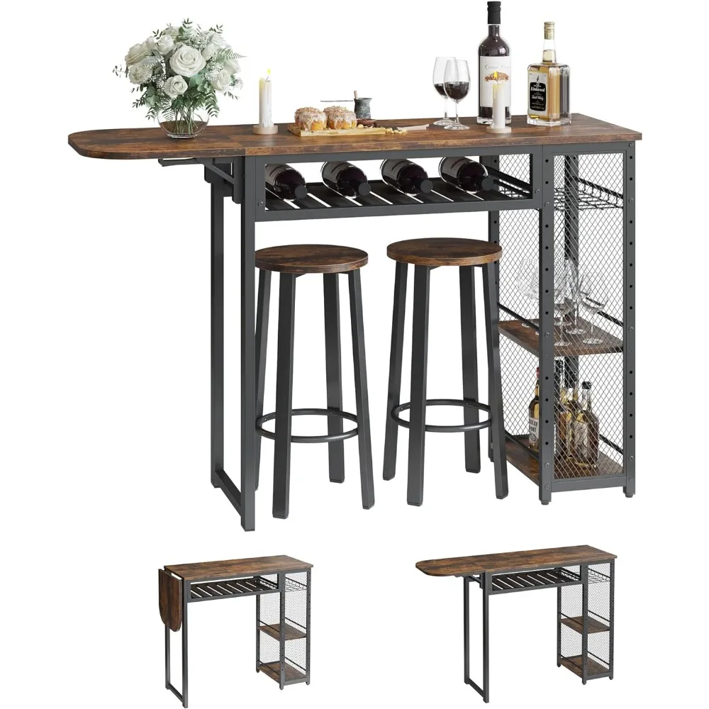 Bar Table and Chair Set Dining Room Set Expandable Dining Table With 2 Bar Stools Sets Furniture Home