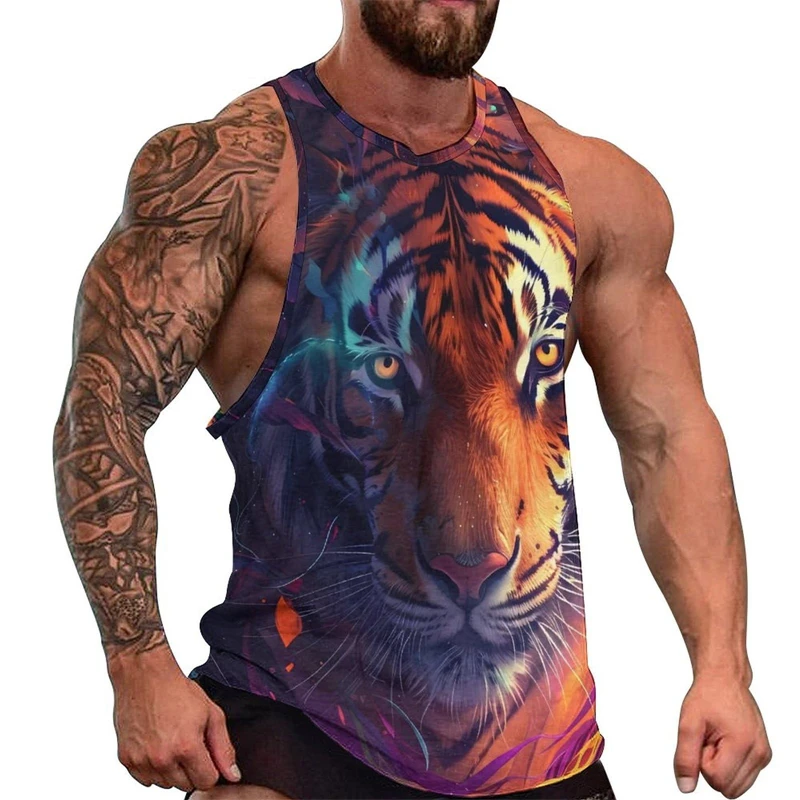 Newest Fashion Tiger 3D Print Men's Tank Tops Casual Hip Hop Graphic Streetwear Fitness Tops Tees Men Summer Sleeveless Shirts