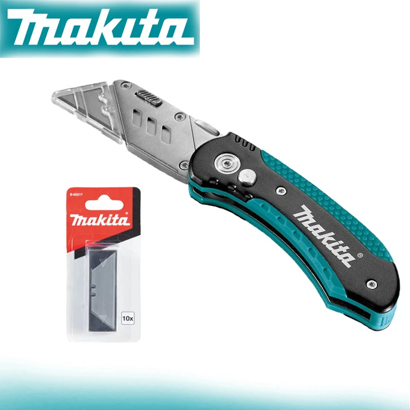 

Складной универсальный нож Makita E-10908 с быстрой сменой лезвий, компактный, металлический, утолщенный, трапециевидный, ручной инструмент