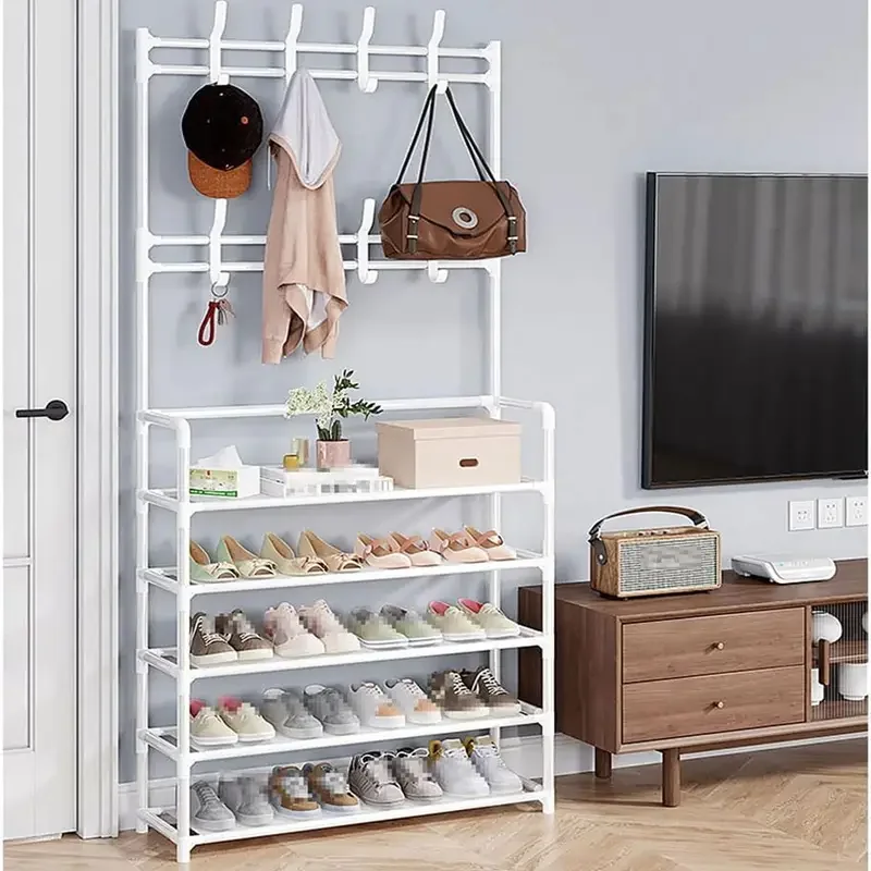 رف القبعات، خطاف معدني متعدد الوظائف مكون من 5 طبقات مع 8 خطافات مزدوجة - حل تخزين موفر للمساحة مناسب للردهة وغرفة المعيشة