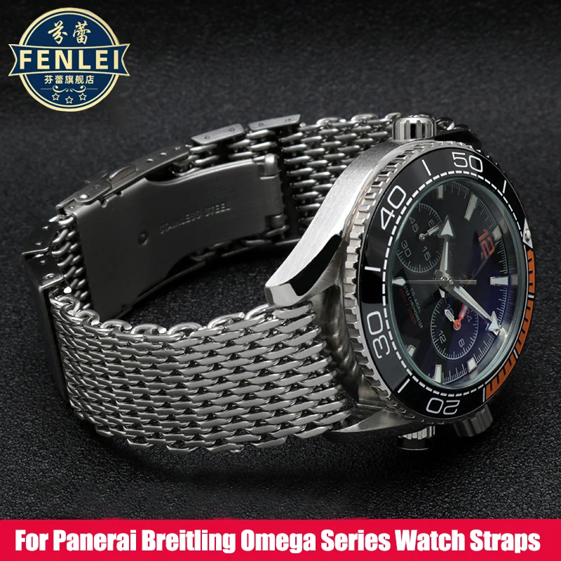 

For Panerai Breitling Omega Seiko Casio Series Stainless Steel Watch Band Cool Shark Mesh Steel Strap Male Bracelet 20 22MM 24MM