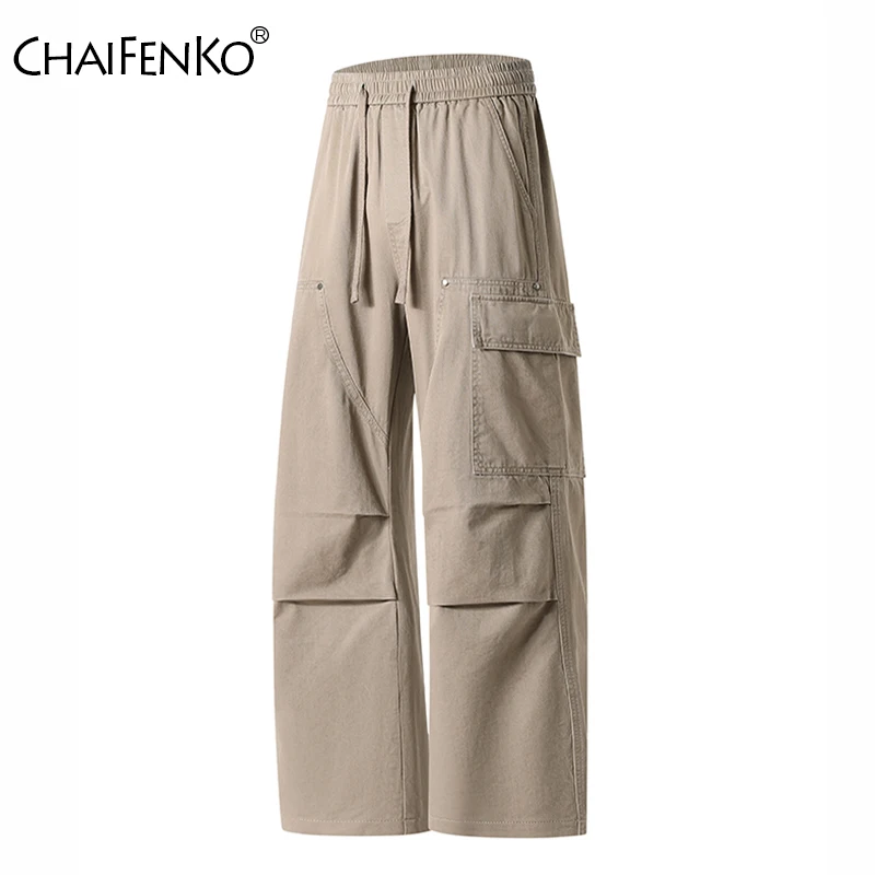 Men Fashion Versatile Cargo Pants New Simple Comfortable Solid Casual Pants Spring Autumn Loose Multiple Pockets Sports Pants