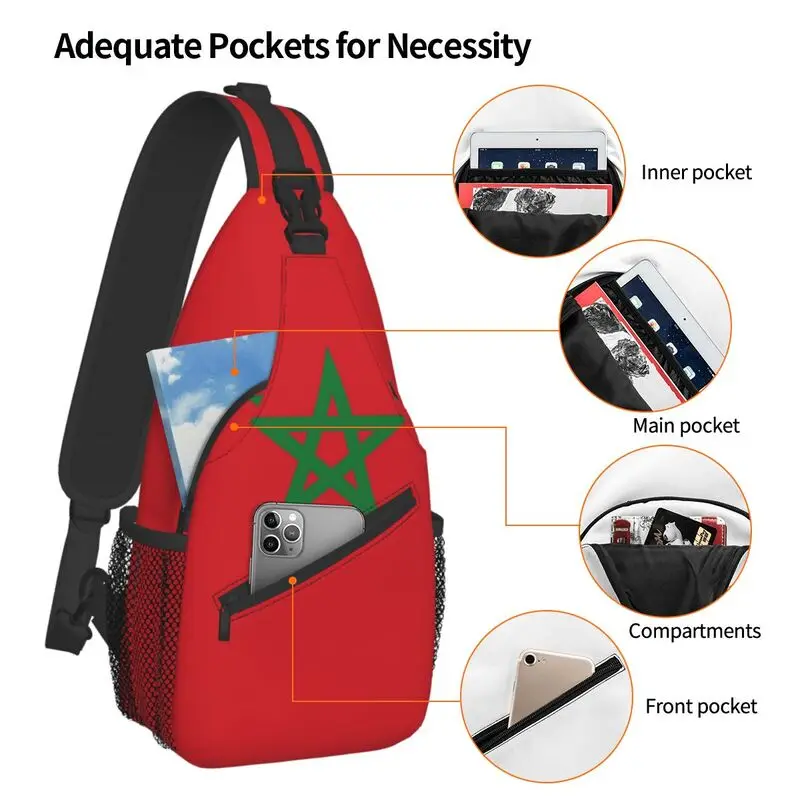 The Flag Of Morocco Sling Chest Crossbody Bag Men Fashion Shoulder Backpack for Camping Biking