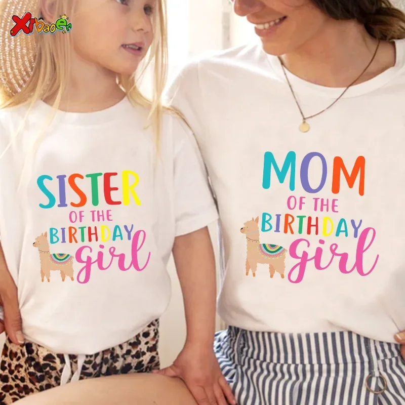 Family T Shirt Mom and Daughter Matching Clothes Shirts Family Matching T-Shirt Tees Custom Name Outfit Matching Alpaca T Shirts