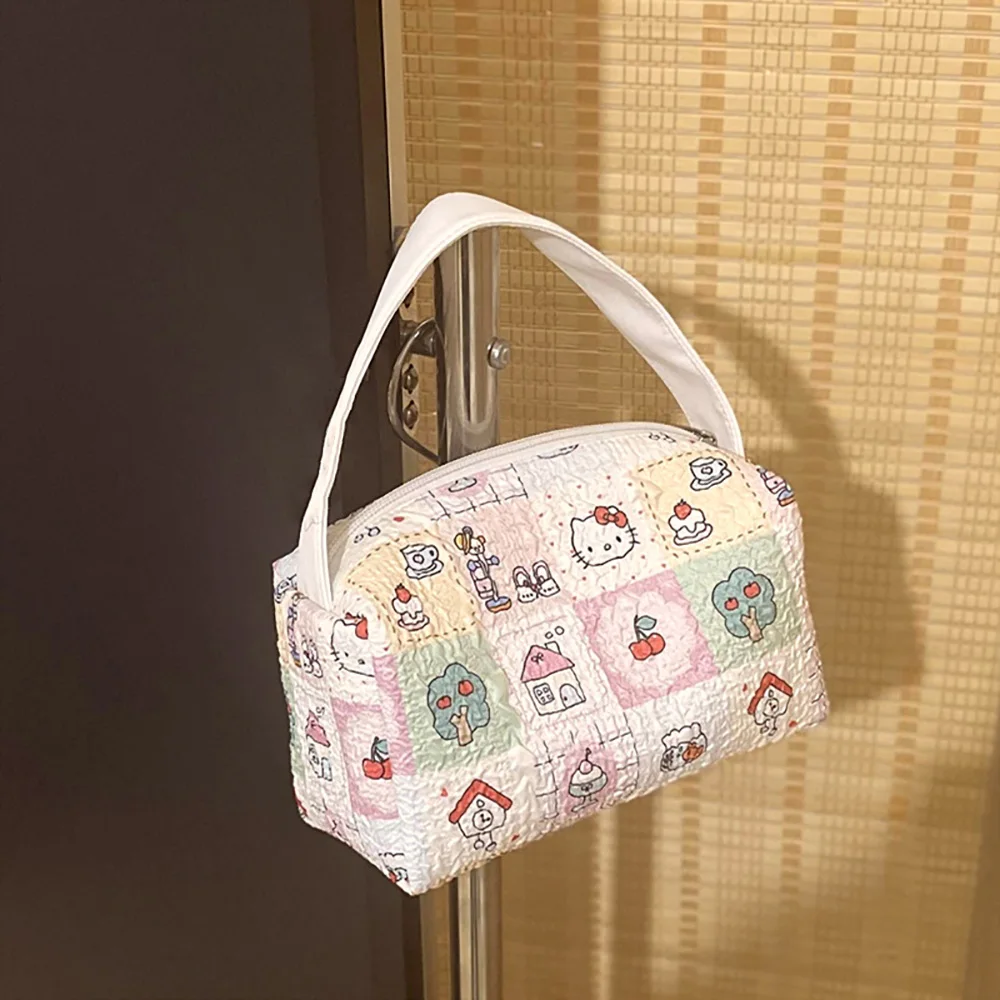 Sanrio Hellokitty 애니메이션 핸드백 만화 화장품 케이스 캐주얼 메이크업 워시 가방 대용량 토트 휴대용 가방 여성 선물