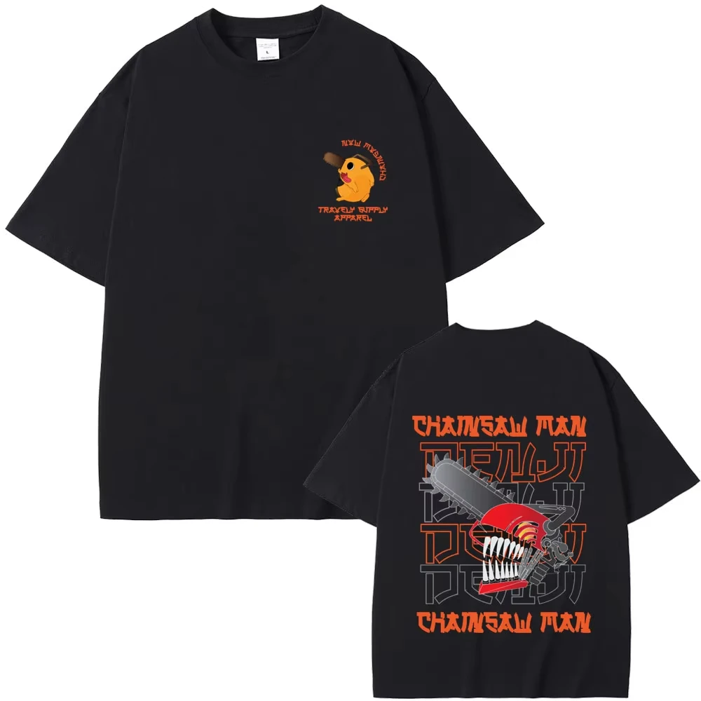 Anime Chainsaw Man Pochita and Denji Face Graphic Printed T-shirt Men's and Women's T-shirt Men's Top 2026 Summer New Tee