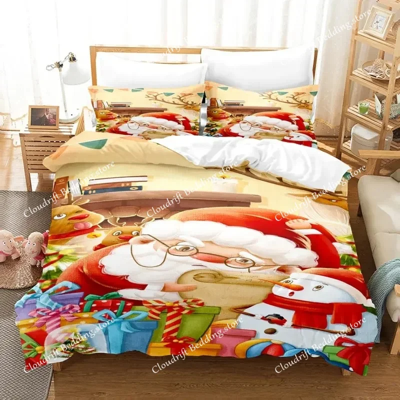 Merry Chrismas Santa Bedding Set Boys Girls Twin Queen Size Duvet Cover Pillowcase Bed Kids Adult Fashion Home Textileextile