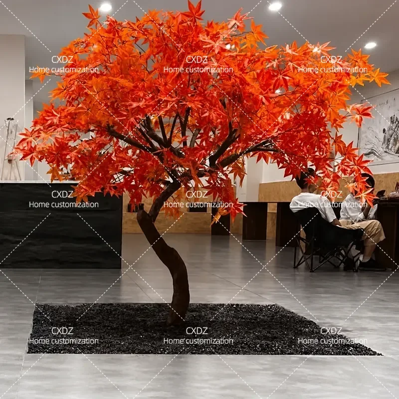 Large Artificial Red Maple Tree Indoor Outdoor Fake Tree Japanese Style Courtyard Landscaping Decoration Dry Landscape