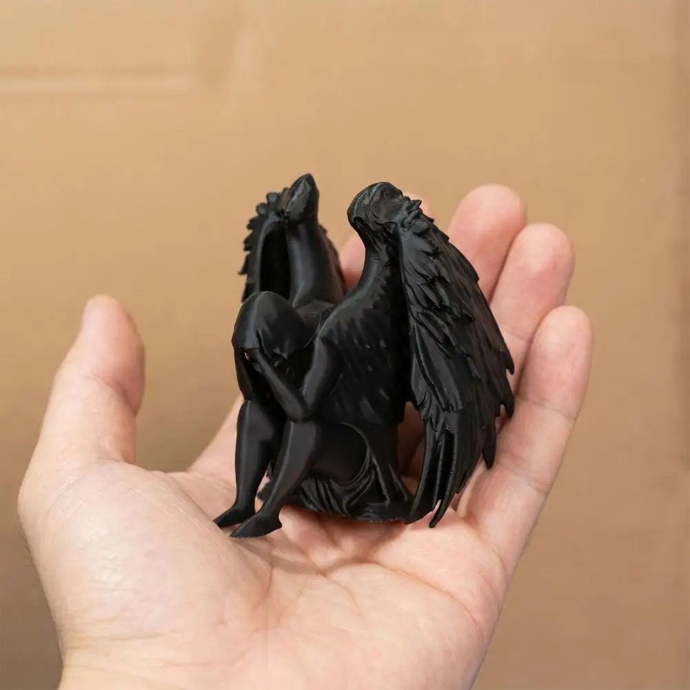 Matte Black Angel Ornament 3d Printed Angel Sculpture Matte Black Face Angel Figurine 3d Printed Sitting Sculpture for Home