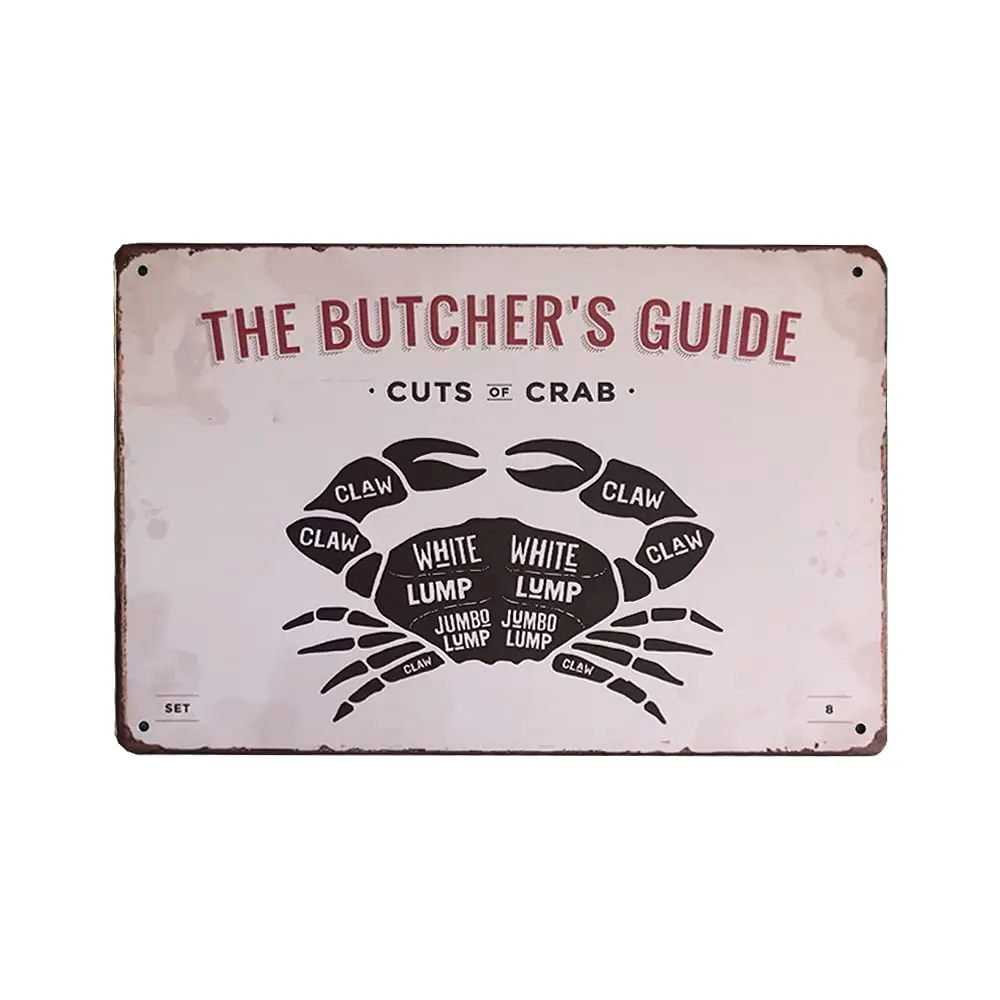 The Butcher;s Guide Series Crab Metal Tin Sign Retro Vintage Wall Plaque for Restaurant Kitchen Farmhouse Wall Decor  (7)