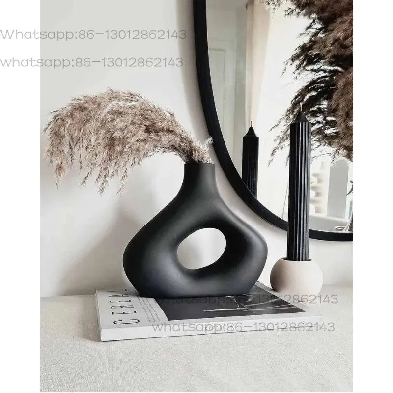 modern simple black and white ceramic vase ornament, living room dried flower TV cabinet dining table flower utensil