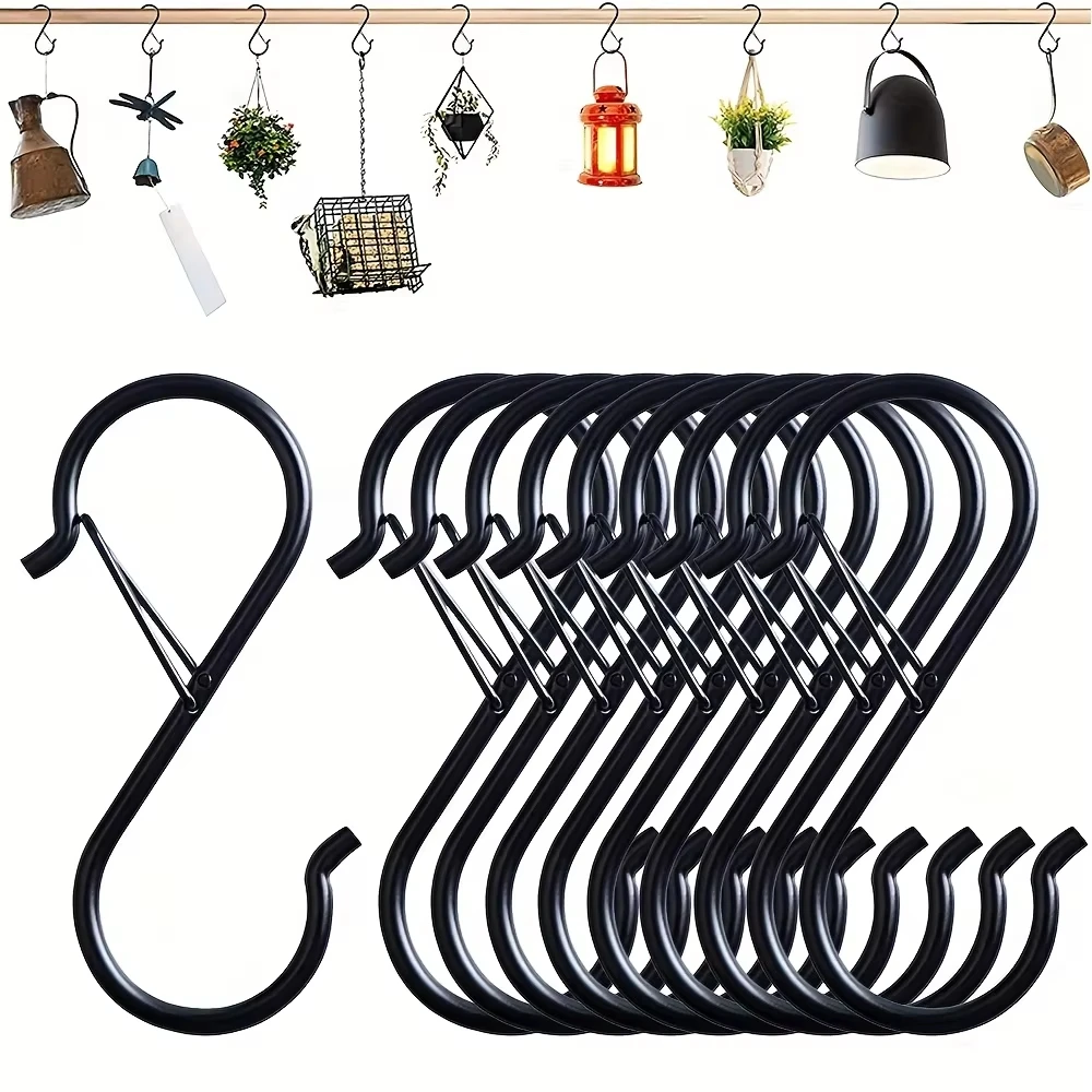 5/10/20 PCS S Hooks with Safety Buckle, Heavy Duty Metal S Shaped Hooks for Hanging Plants, Kitchen Utensil, Clothes, Pot,etc.