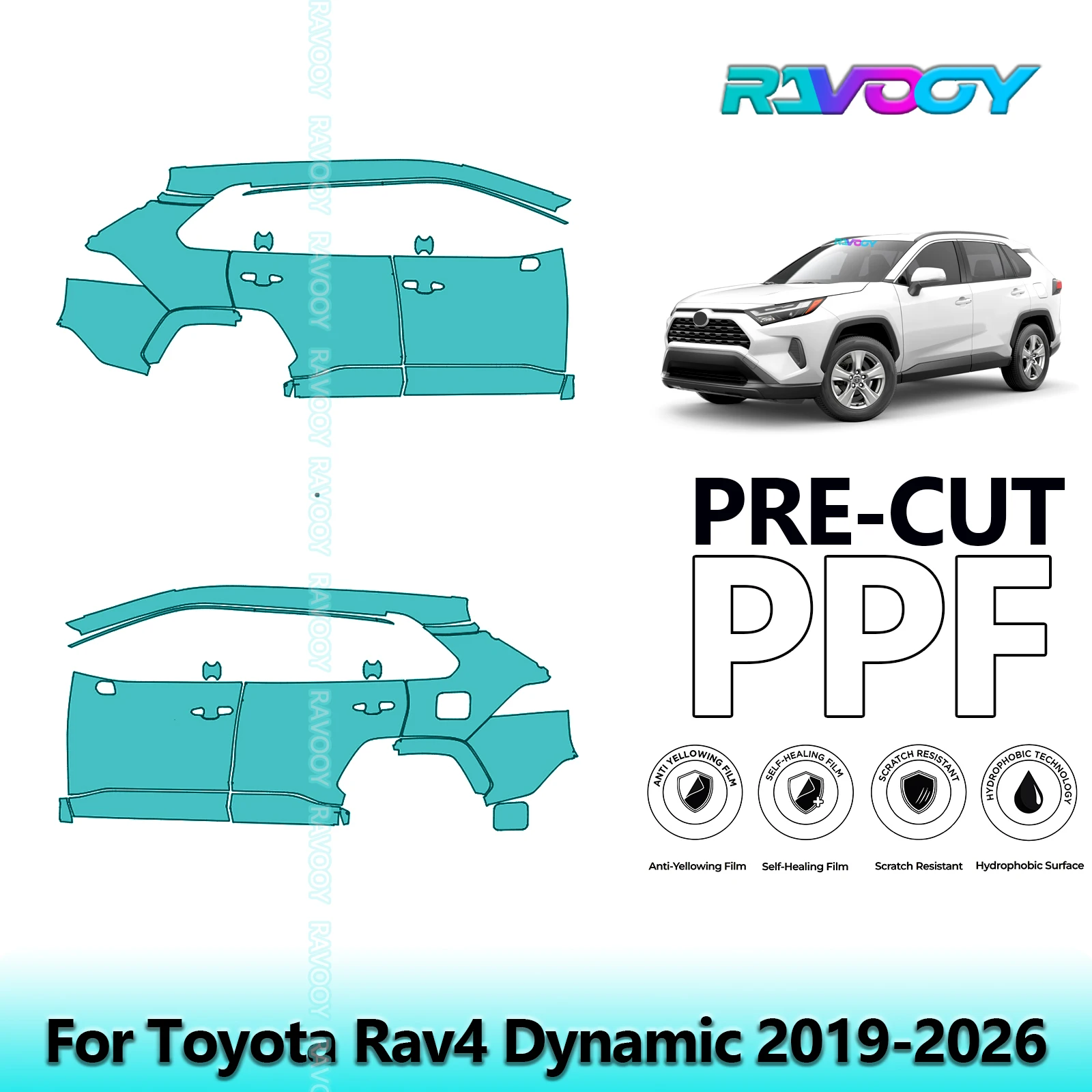 

For Toyota Rav4 Dynamic 2019-2026 8.5mil Clear Matte Pre-Cut PPF Door & A/B Pillar Kit TPU Paint Protection Film Set