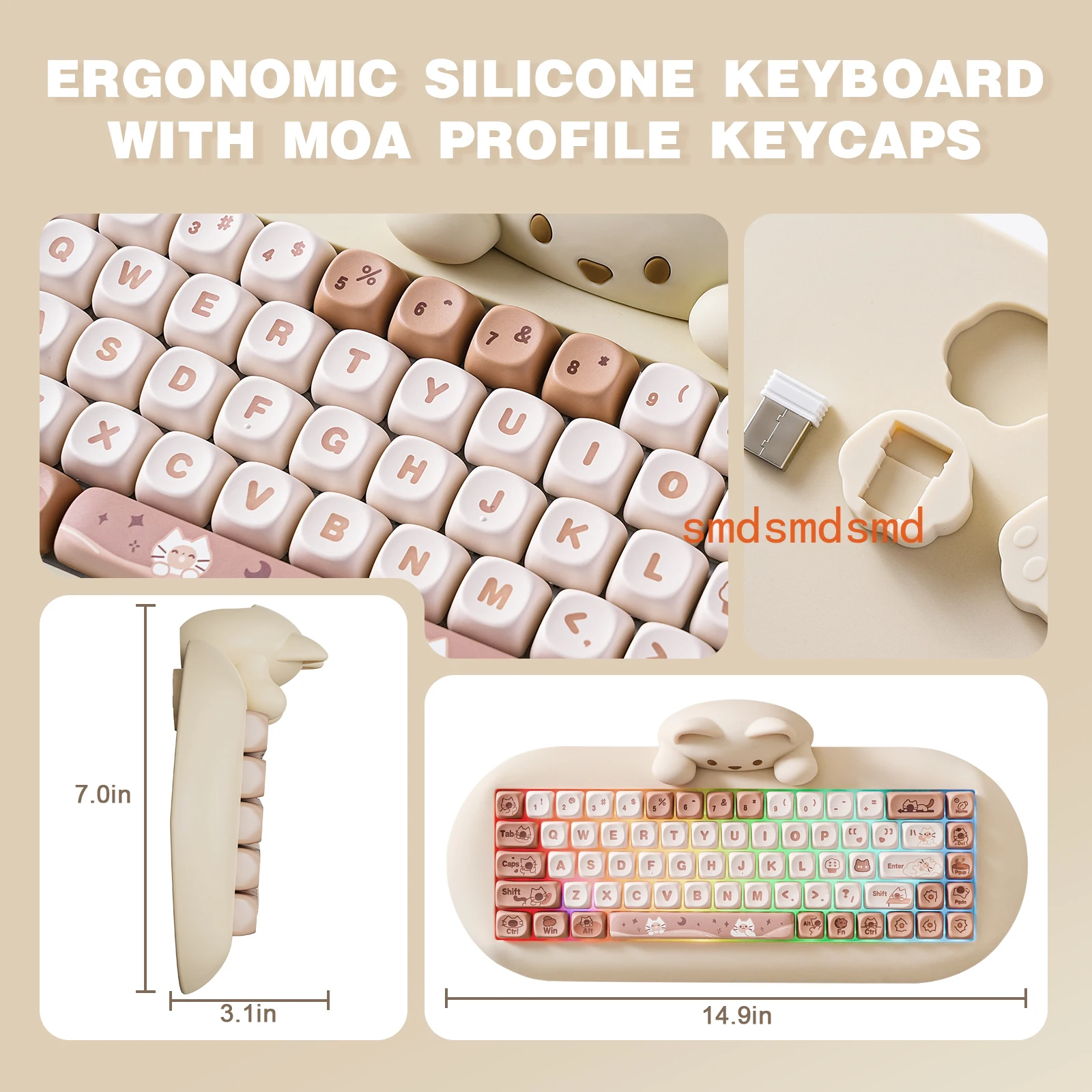 C68 Wireless Gaming Keyboard, Hi-Fi Cute Cat Custom RGB Mechanical Keyboard, Silicone 65% Hot Swap Ergonomic Kitty Keeb