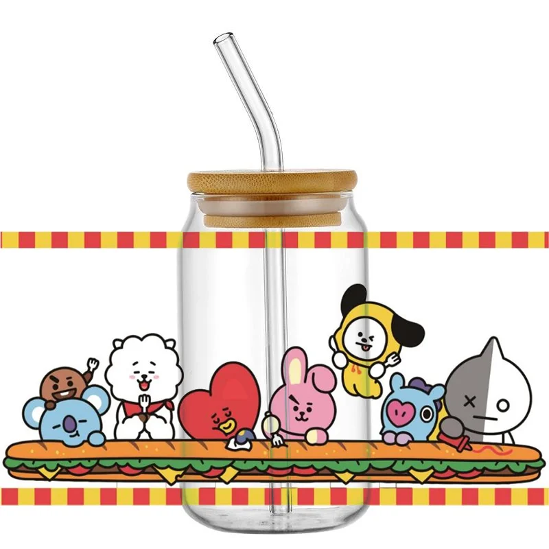 Miniso  Selfadhesive Cup Stickers Mix Cartoon Characters 3D Waterproof UV DTF Libby Wraps for 16oz Glasses