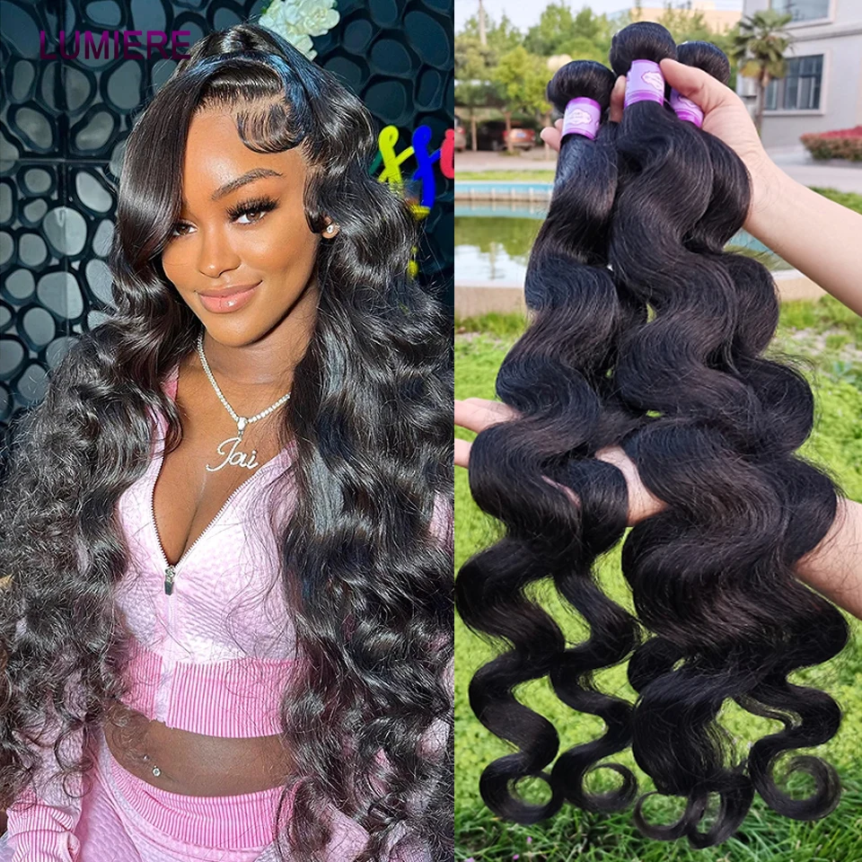 30 32 Inches Body Wave 100% Brazilian Virgin Raw Human Hair Bundles Deal Long Hair Weave Extensions 3/4 Pieces Top Quality