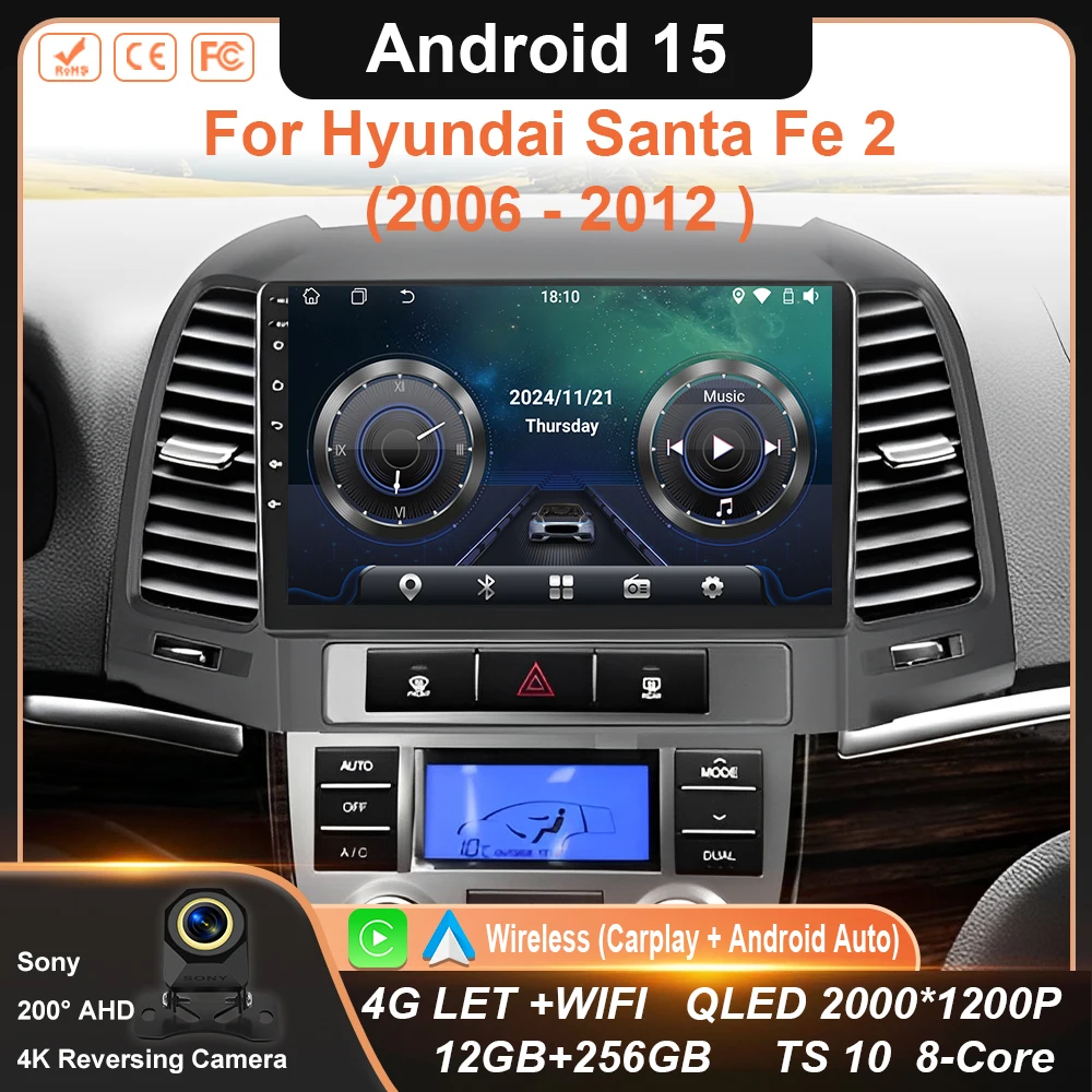 

Android 15 Carplay Auto For Hyundai Santa Fe 2 2006 2007 2008 2009 2010 2011 2012 Car Radio Multimedia Player Stereo 4G WIFI BT