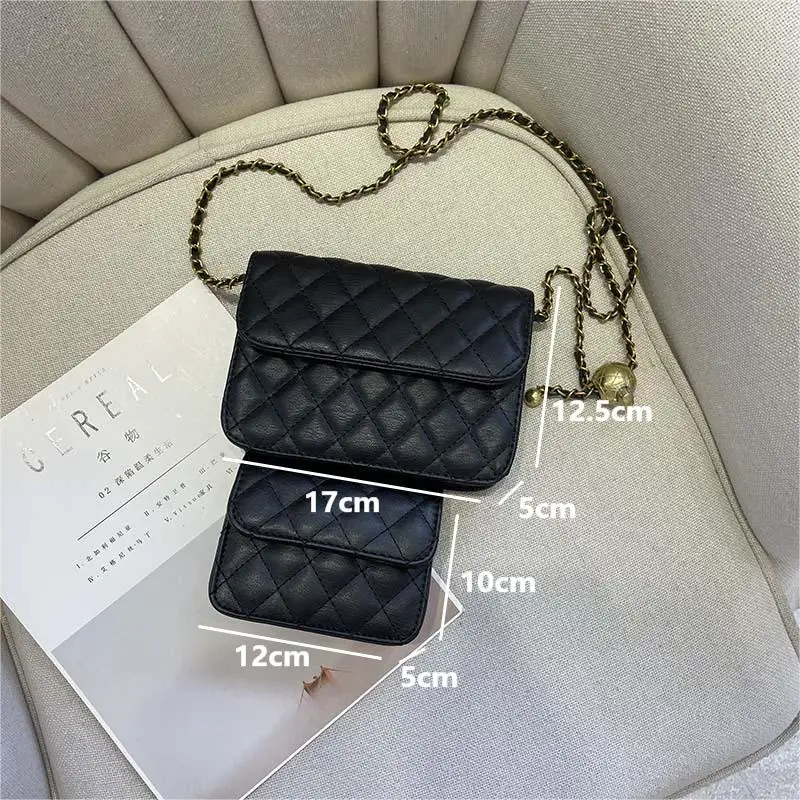 Luxury Women\'s Crossbody Bags Mini PU Leather Ladies Chain Flap Waist Bags for Lipstick Fashion Rhombic Sewing Female Handbags