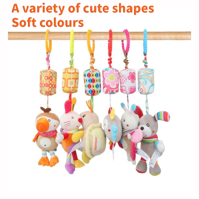 Baby Hanging Rattle Toys Sensory Soft Learning Toy Cartoon Animal Stuffed Bed Bell Toy Infant Development Handle Toy 0-24 Months