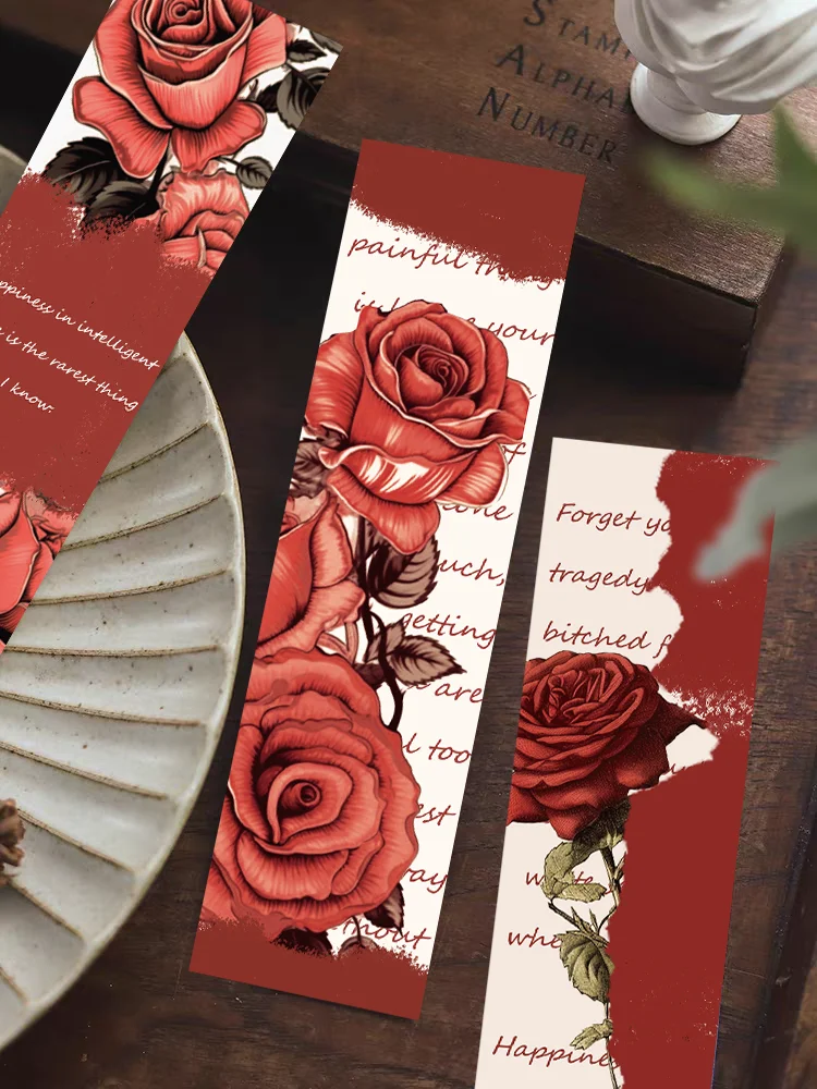 Rose Flower Decoração Bookmark, Leitura Page Mark, Book Mark, Diário, Caderno, Clipe, Suprimentos Estudante, Presente, Cartão de Mensagem, 30Pcs