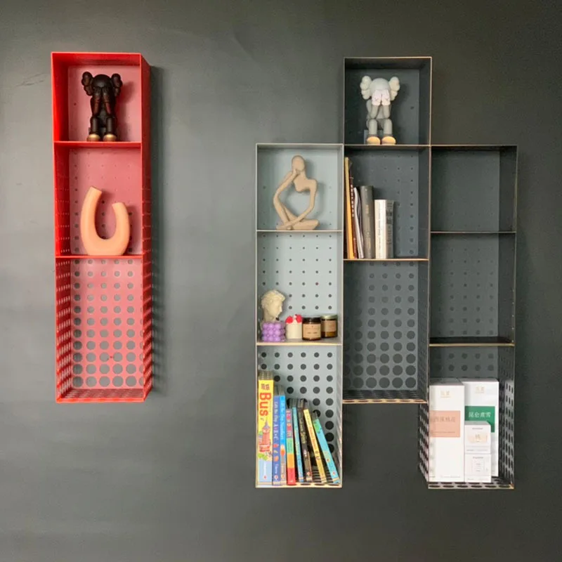 

Hole bookshelf display shelf Combined storage rack Simple multi-layer wrought iron shelf on the wall