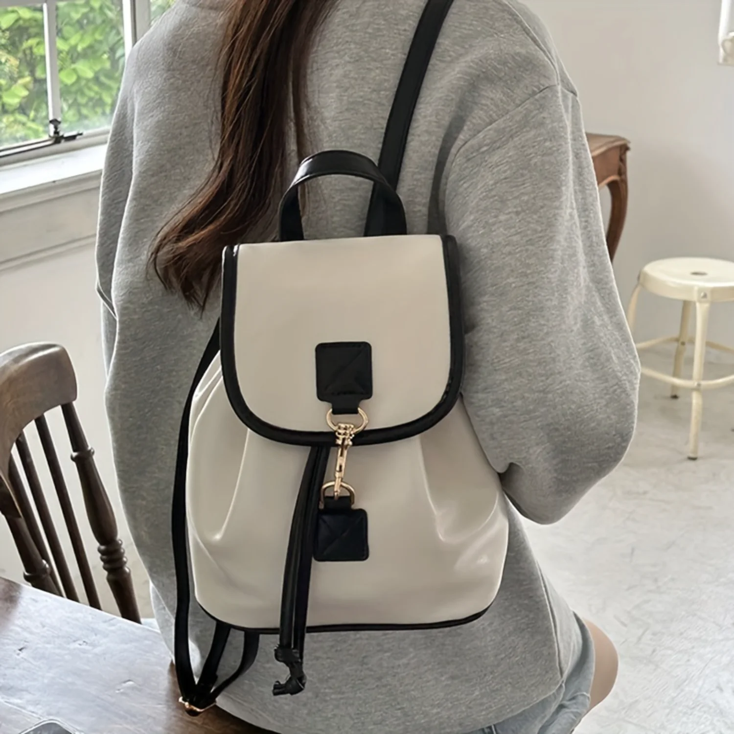 Chic Classic Small Fashion Backpack, Casual Simplistic Flap Over Daypack, Versatile Commuter Backpack Tool bag Food delivery bag