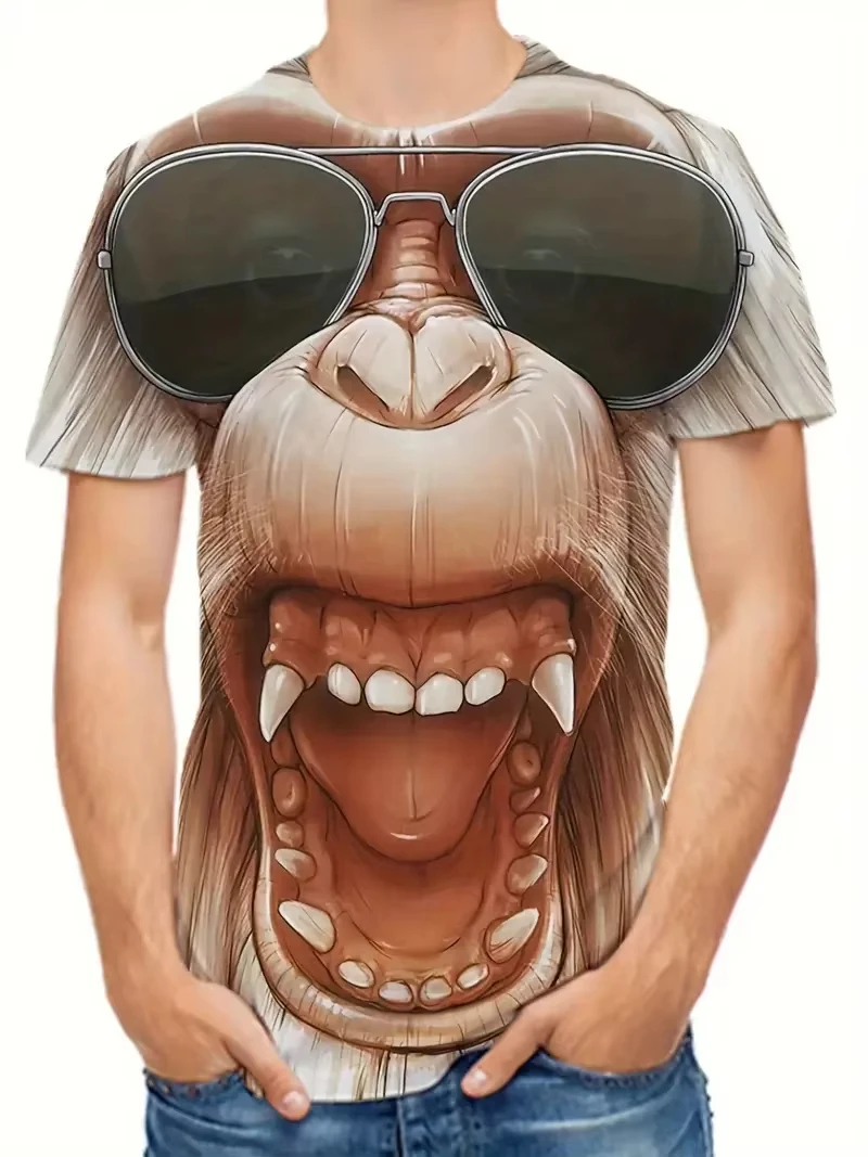 New Men's T-shirt 3D Funny Monkey Graphic Printed T-Shirt For Women Fashion Short Sleeve Fun Tee Trendy Oversize Kids Men Tops