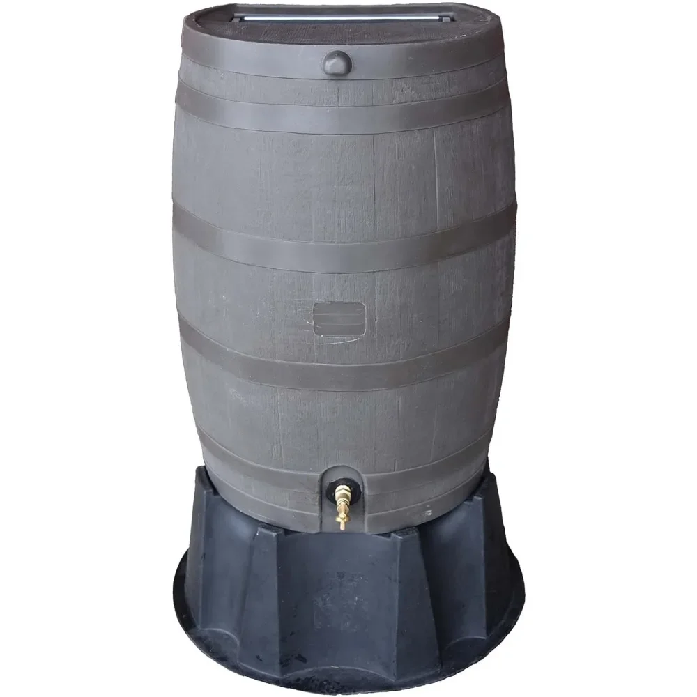 Flat back rain barrel tank and holder, 50 gallon, connection kit,walnut (2 packs),can provide valuable water for lawns and yards