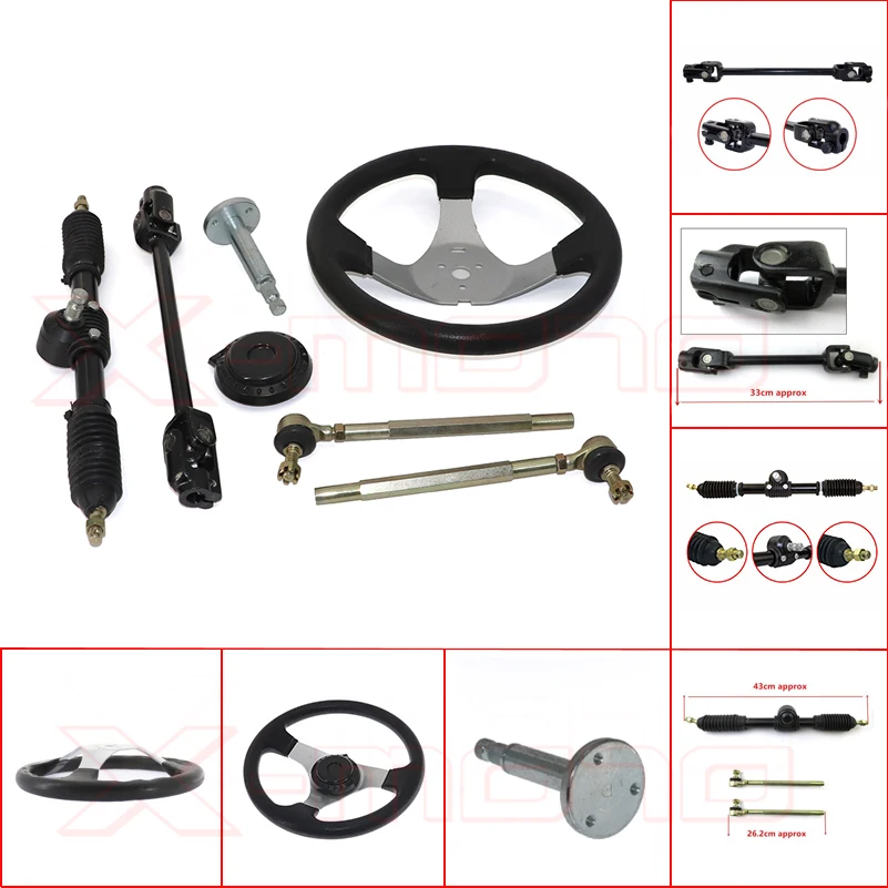 Steering Wheel Set for 110cc Go Kart Karting Tie Rod Rack Adjustable Shaft Steering Knuckle Refires Accessories