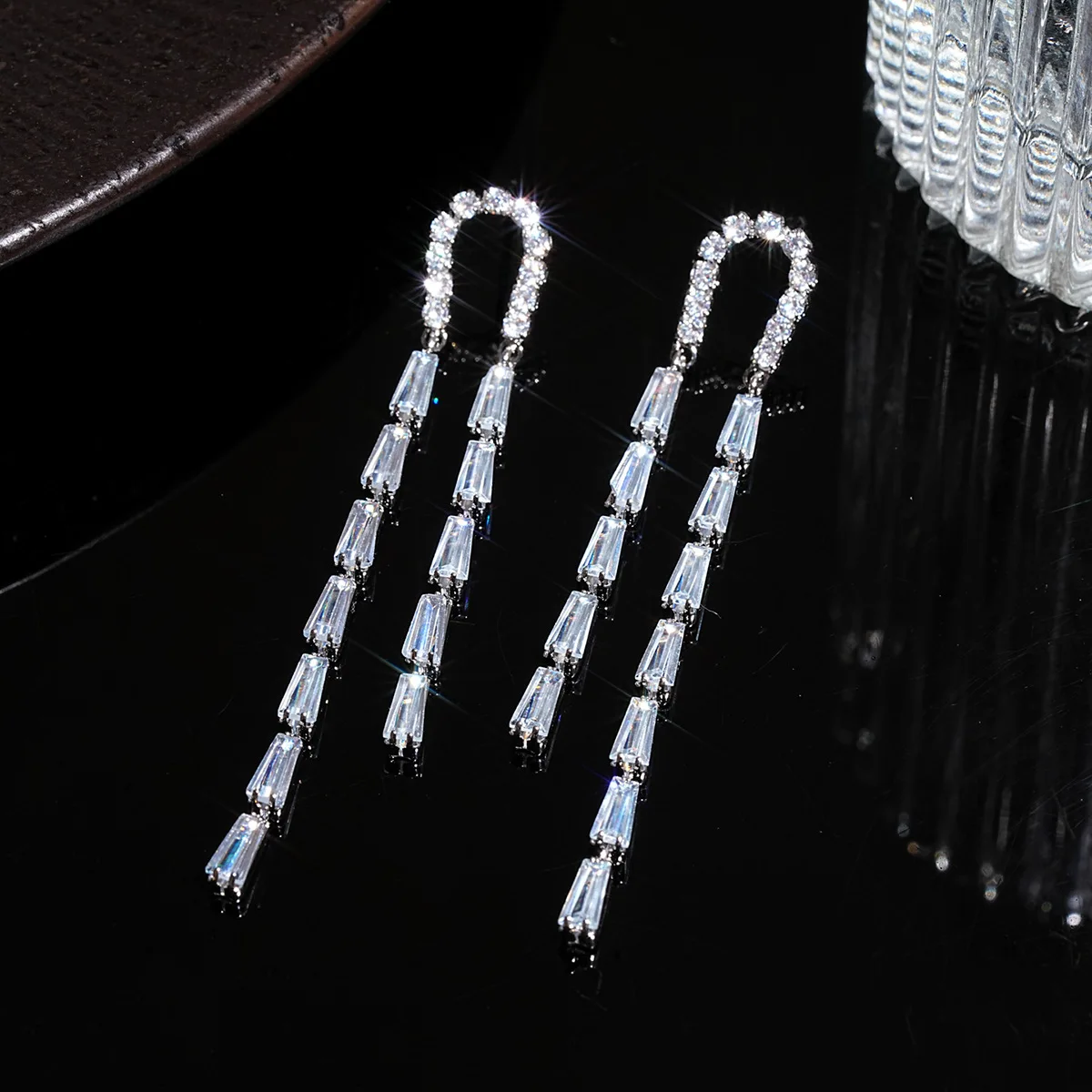 Silver Needle Diamond Zircon U-Shaped Tassel Earrings Niche Design Earrings Fashion Temperament Cross-border Earrings Women's Hi