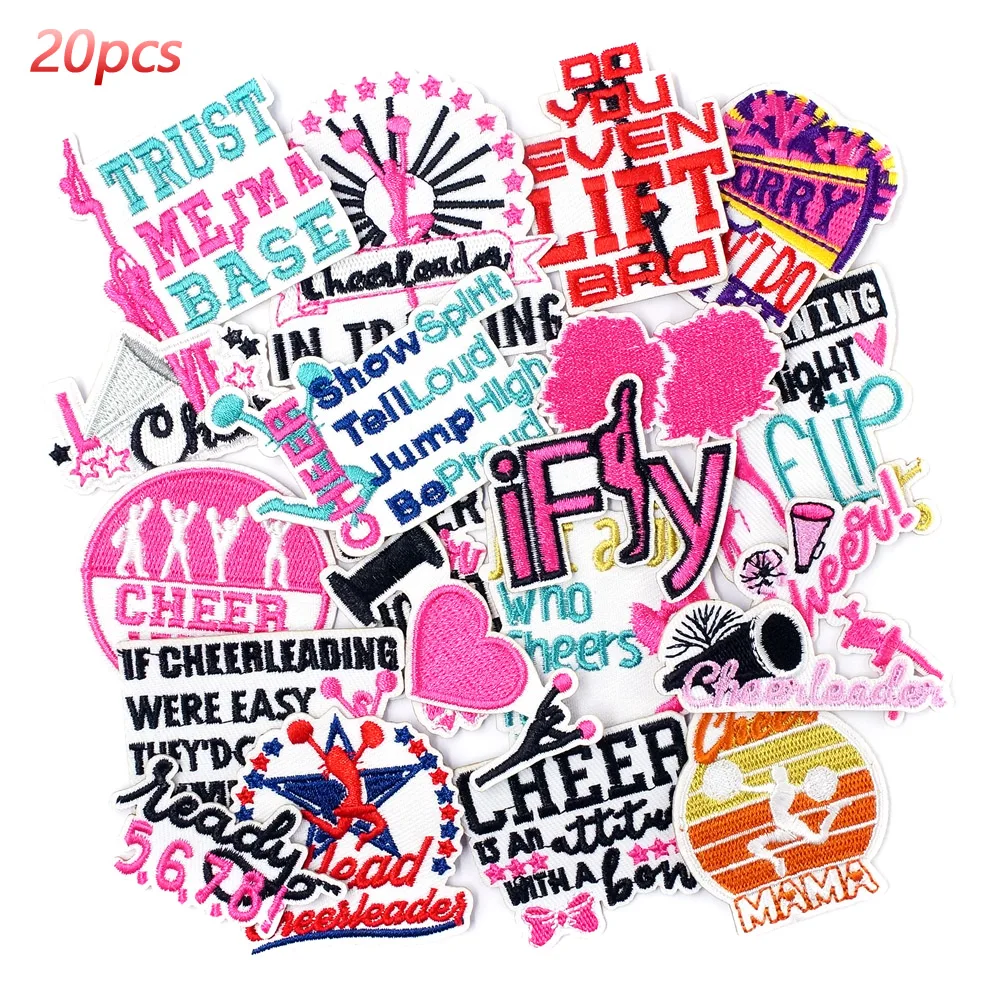 20Pcs/Lot Cheerleading Decoration Patches for Clothing Embroidery Applique Ironing Sewing Supplies Decorative Pink Patch