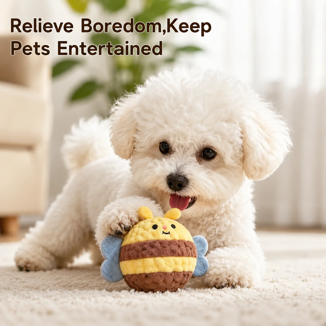 Plush Squeaky Dog Toy Cartoon Animal Bouncy Ball Interactive Chew‑Resistant Pet Toy Puppy Self‑Play Boredom Relief Supplies