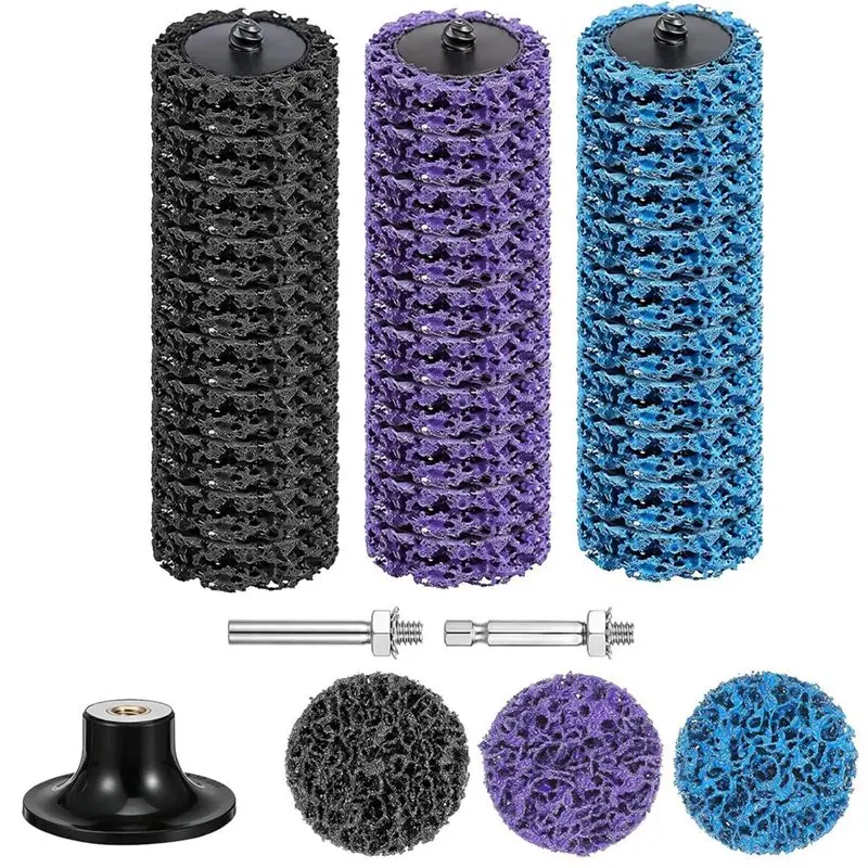 ABMH-For Die Grinder& Drill Compatible 2 Inch Fast Change Strip Discs 63 Pcs Diamond-Coated Nylon Mesh, 1/4