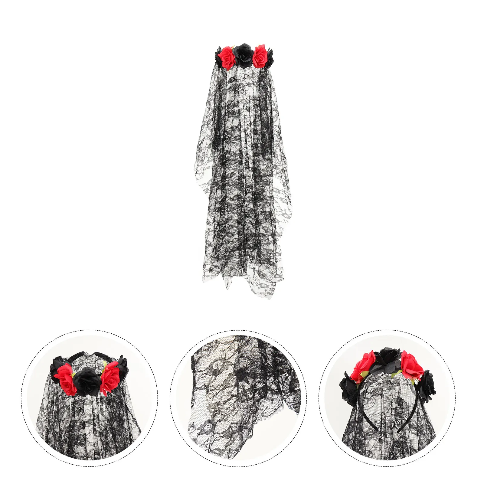 

Headband Veil Floral Headpiece Gothic Fake Rose Carnival Flower Day of The Dead Supply Halloween