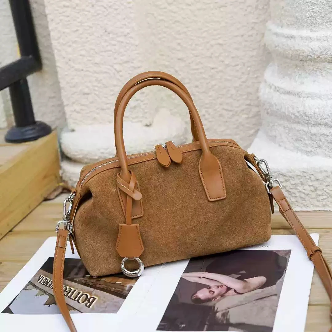 Suede Genuine Leather Handbag Women 2026 New Ladies Cow Leather Tote Bag Young Girls Shoulder or Crossbody Bags