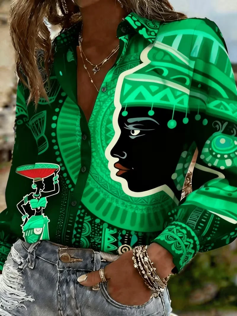 Women's Spring Summer Casual Loose Print Top African Ethnic Female Silhouette S… - Image 3