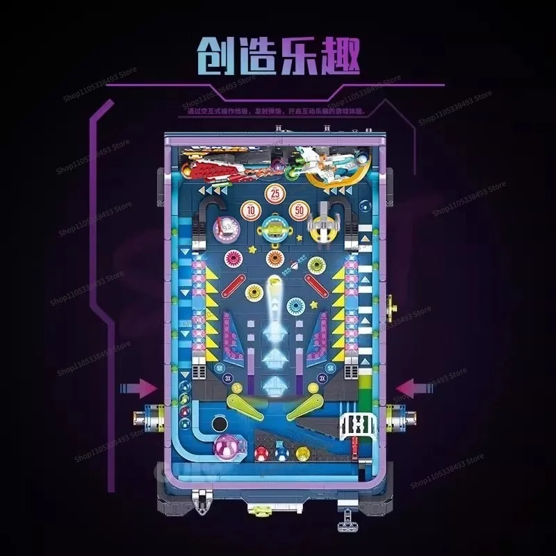 For Pachinko Game Machine Building Block Table Nostalgic Creative Assembly Boy and Girl Model