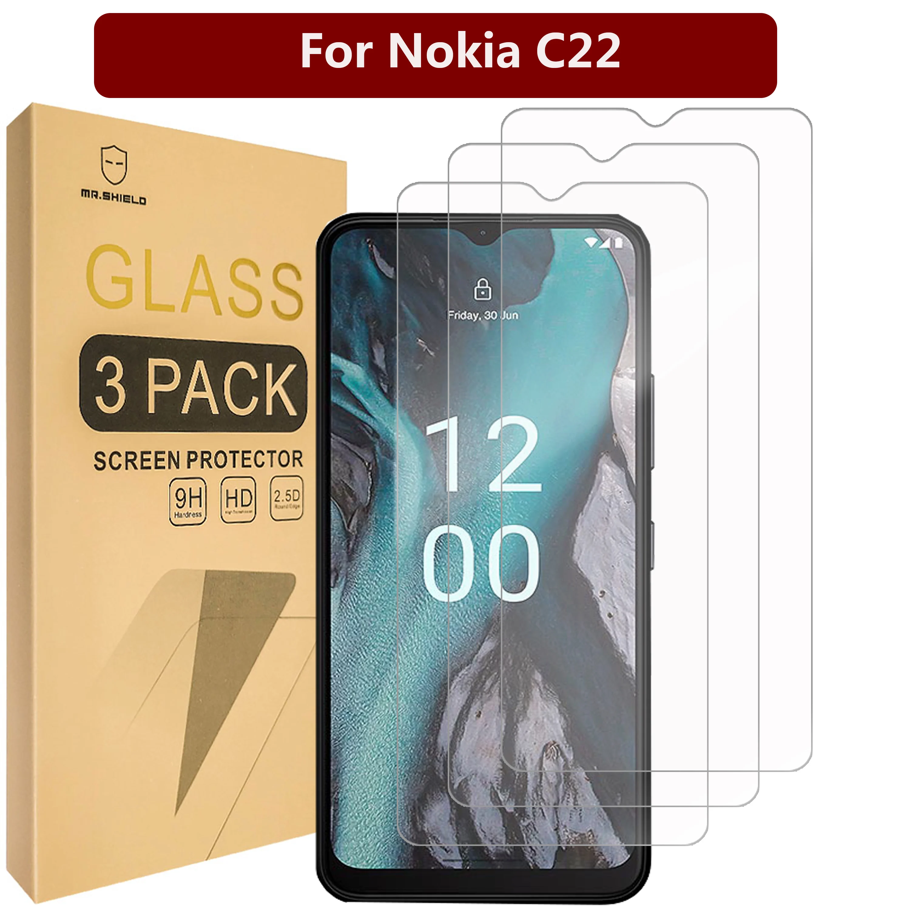 Mr.Shield Screen Protector compatible with Nokia C22 [Tempered Glass] [3-PACK] [Japan Glass with 9H Hardness]